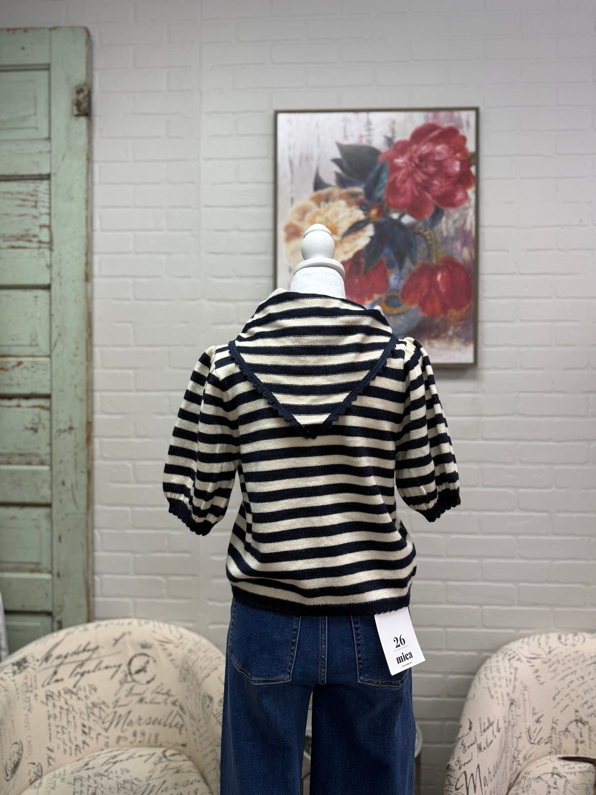 Navy Striped Tie Sweater