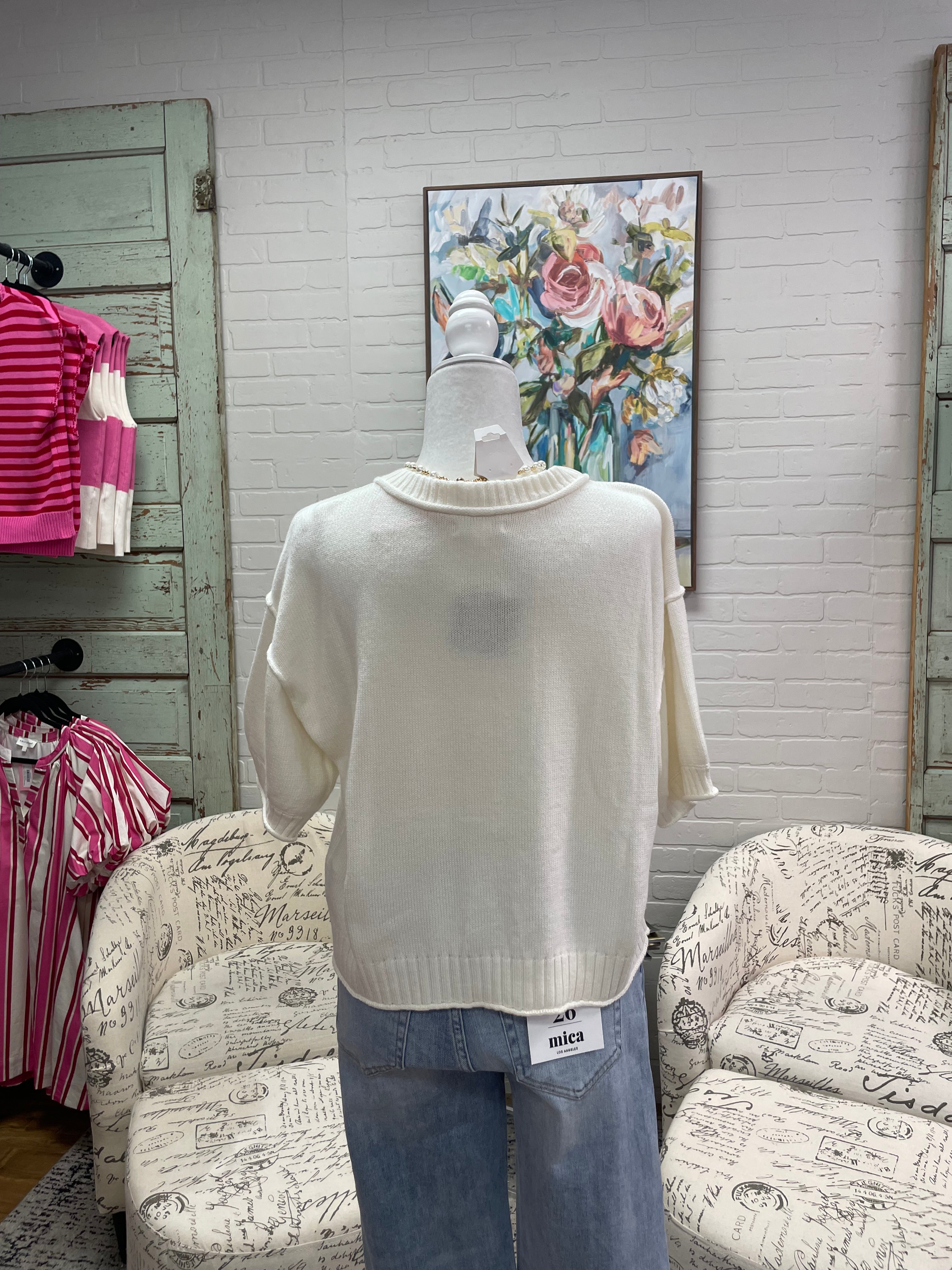 Cream Short Sleeved Cardigan