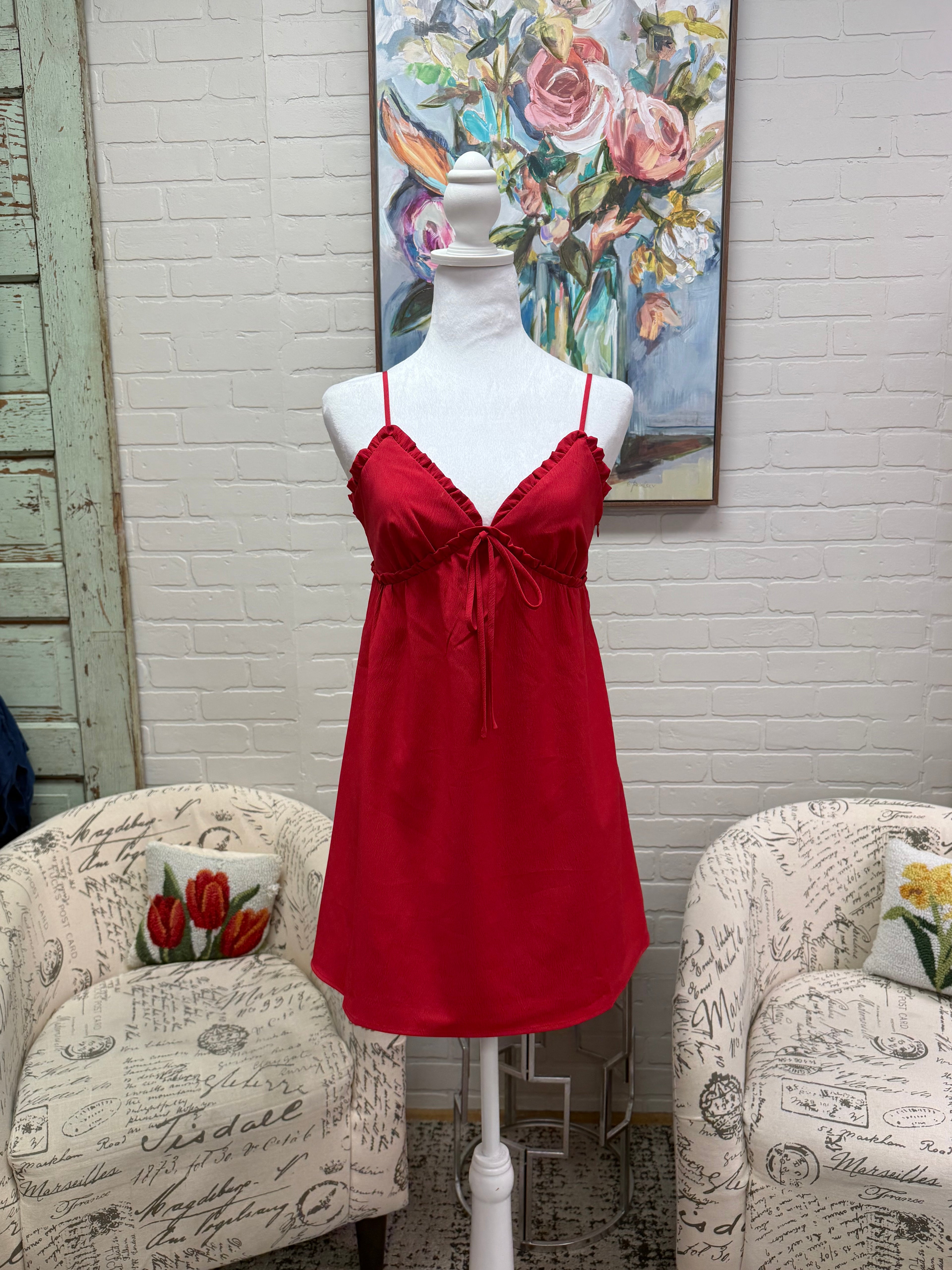 Red Spaghetti Strap Mini Dress