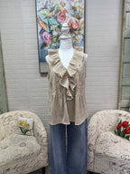 Tan Striped Pintuck Blouse