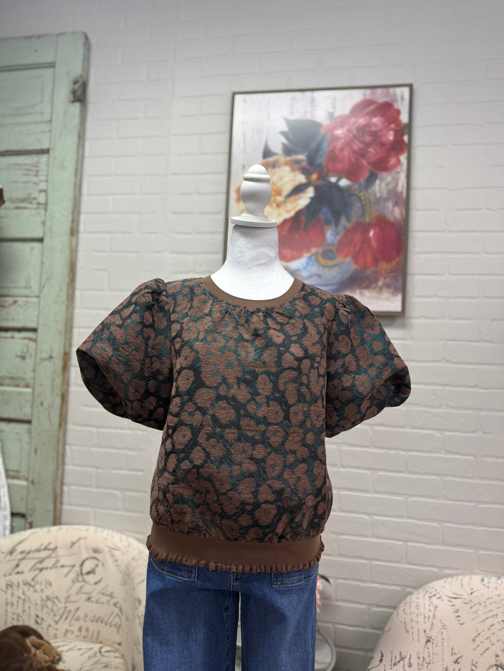 Brown Jacquard Bubble Top