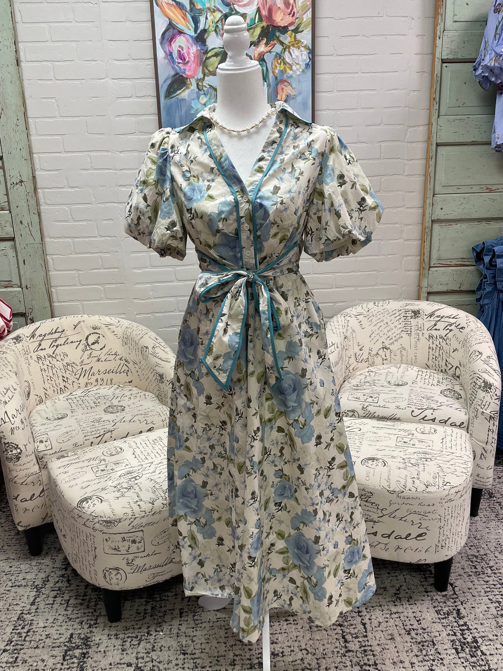 Blue Floral Midi Dress