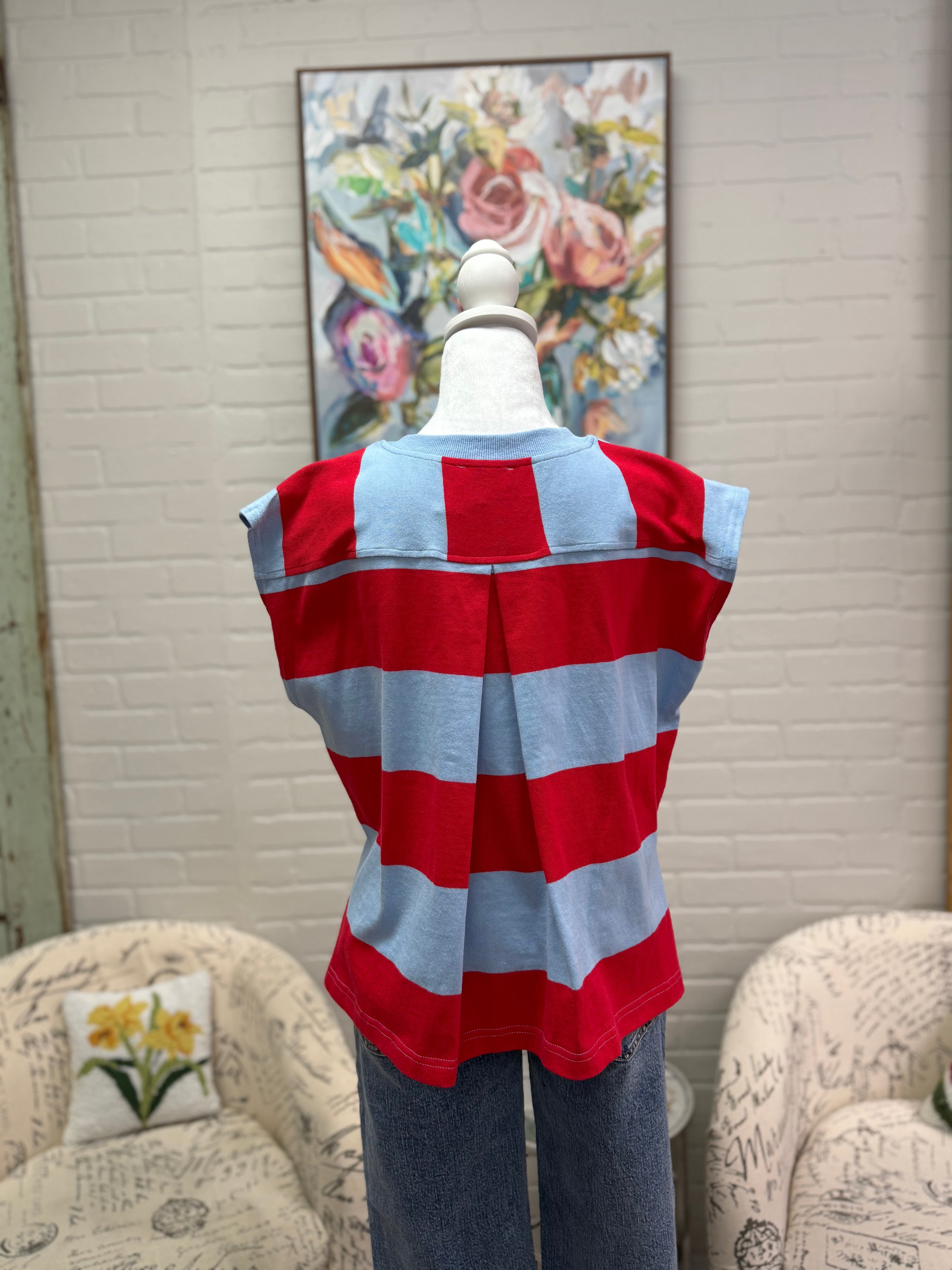 Red & Blue Striped Top