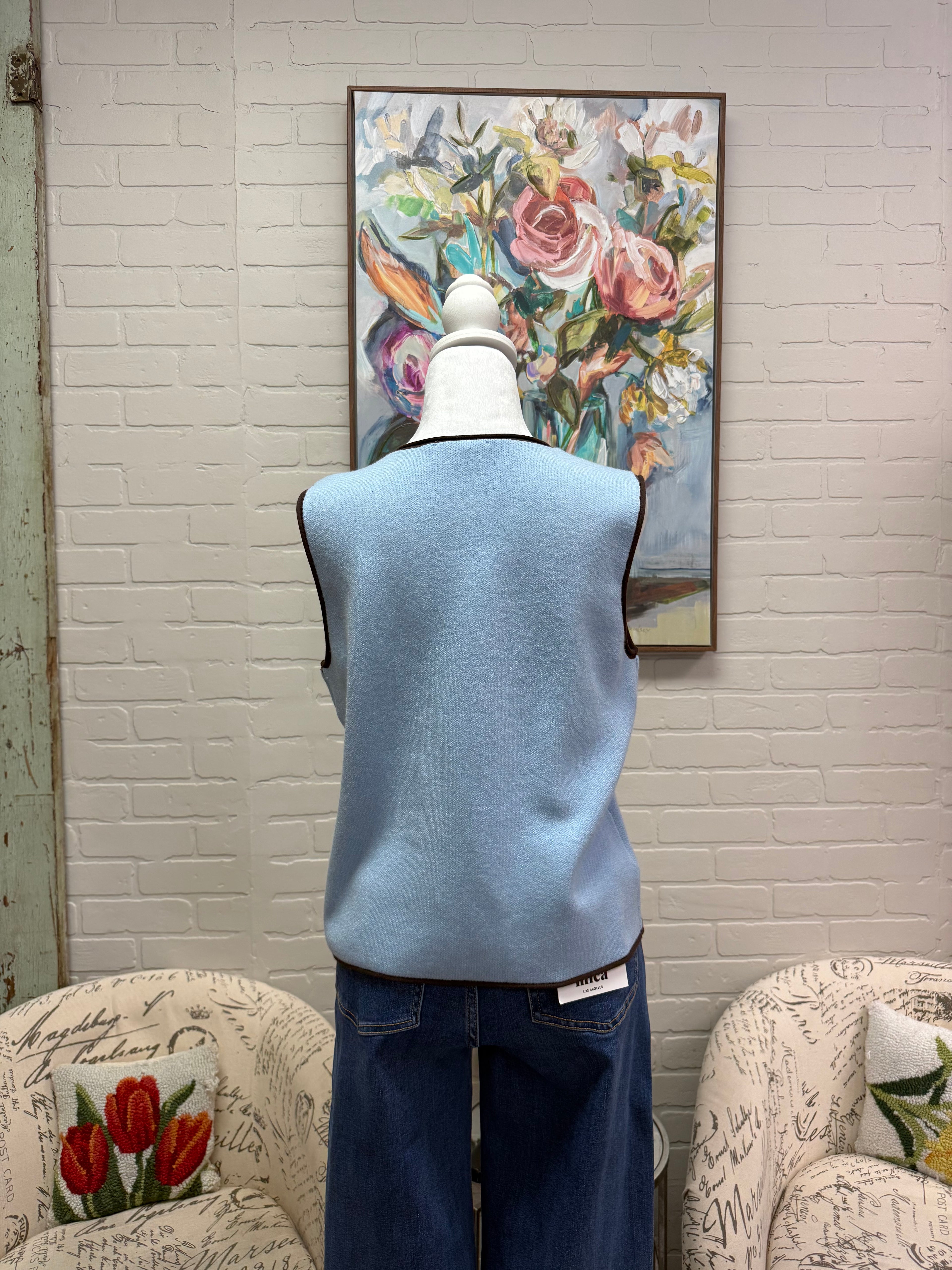 Blue Contrast Sleeveless Sweater