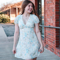 Blue & Cream Floral Mini Dress