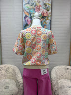 Floral Embroidered Bubble Sleeve Top