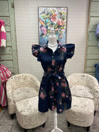 Dark Blue Denim Floral Dress