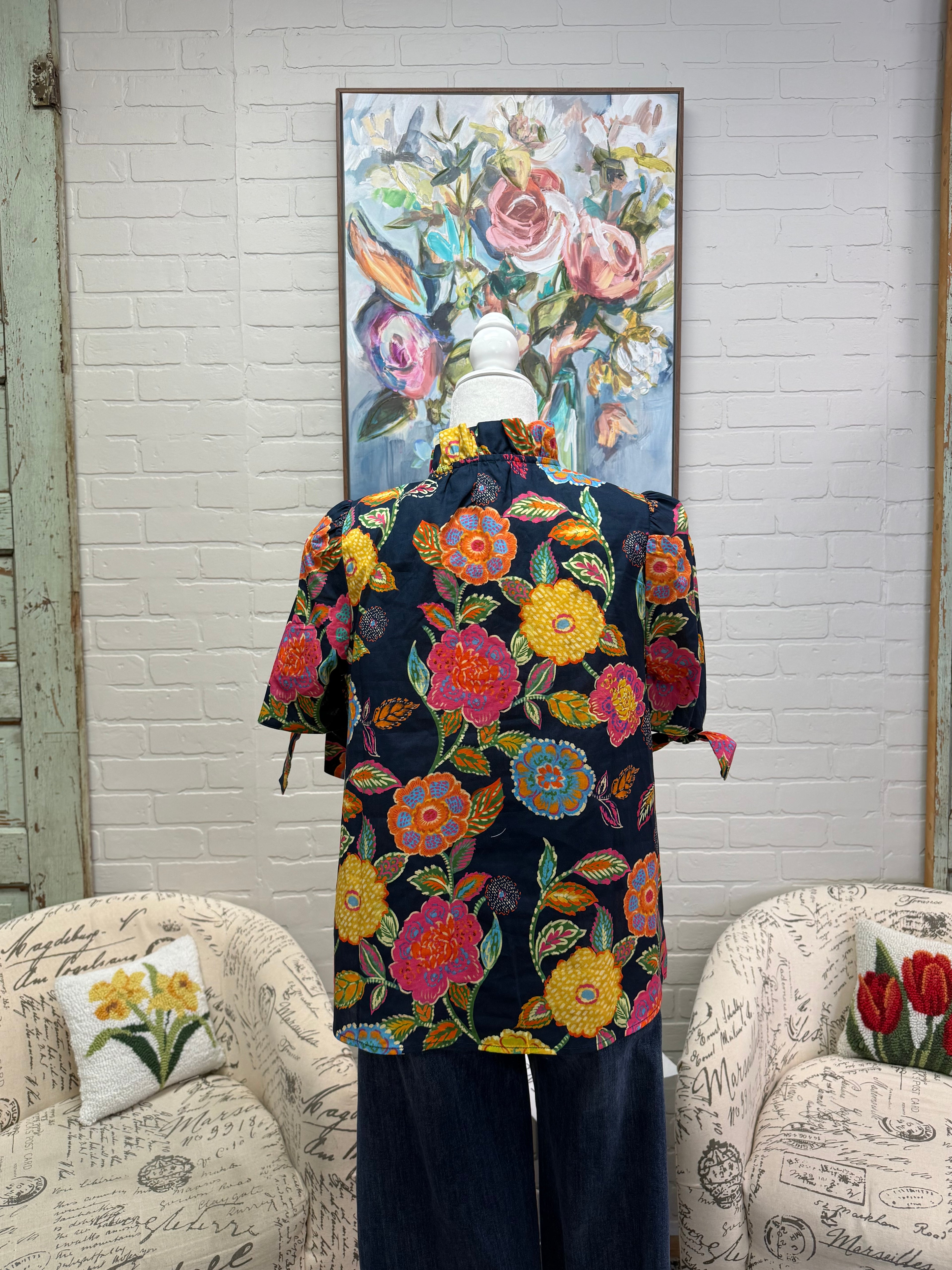 Navy Floral Blouse