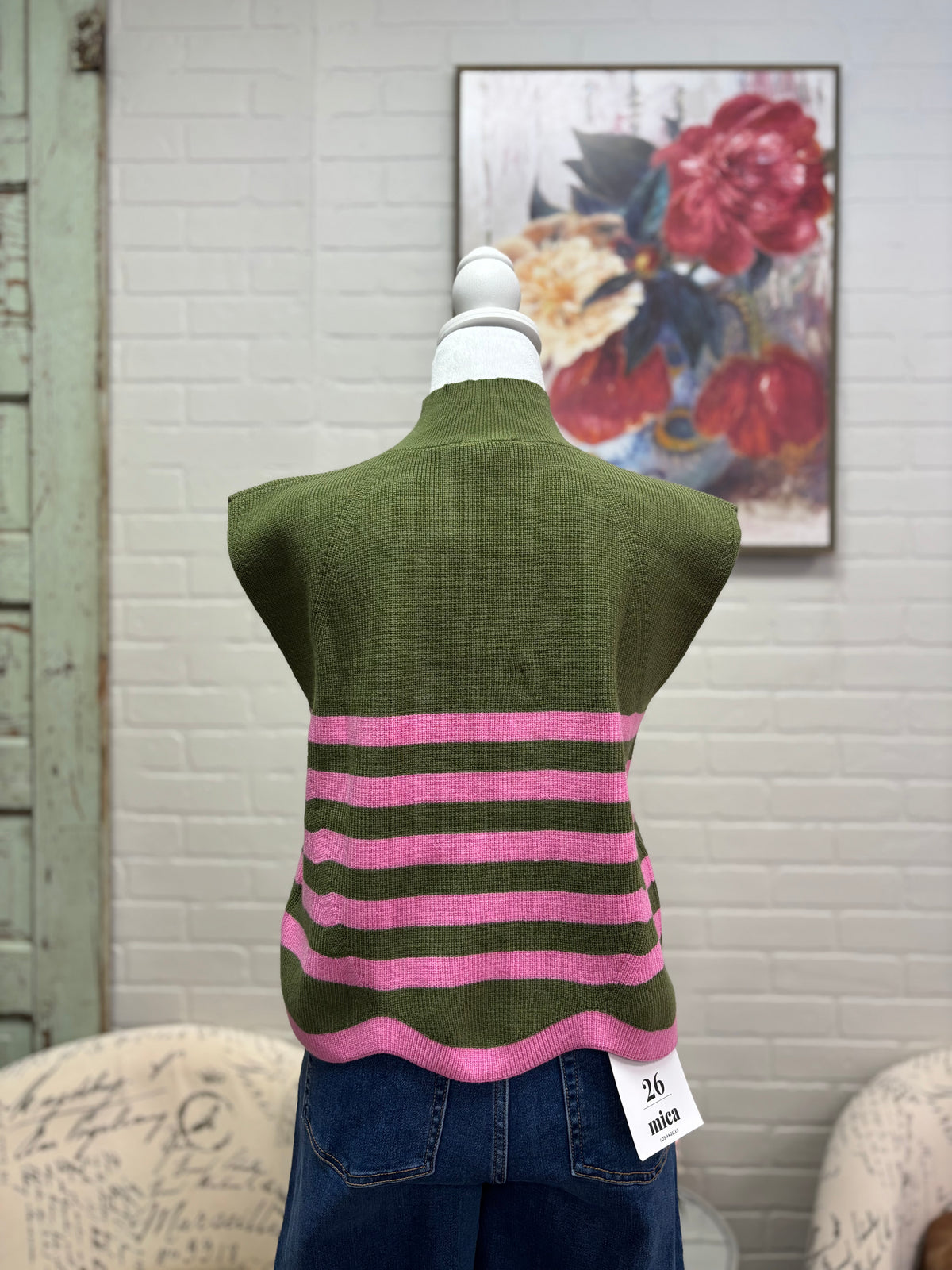 Olive & Pink Stripe Sweater