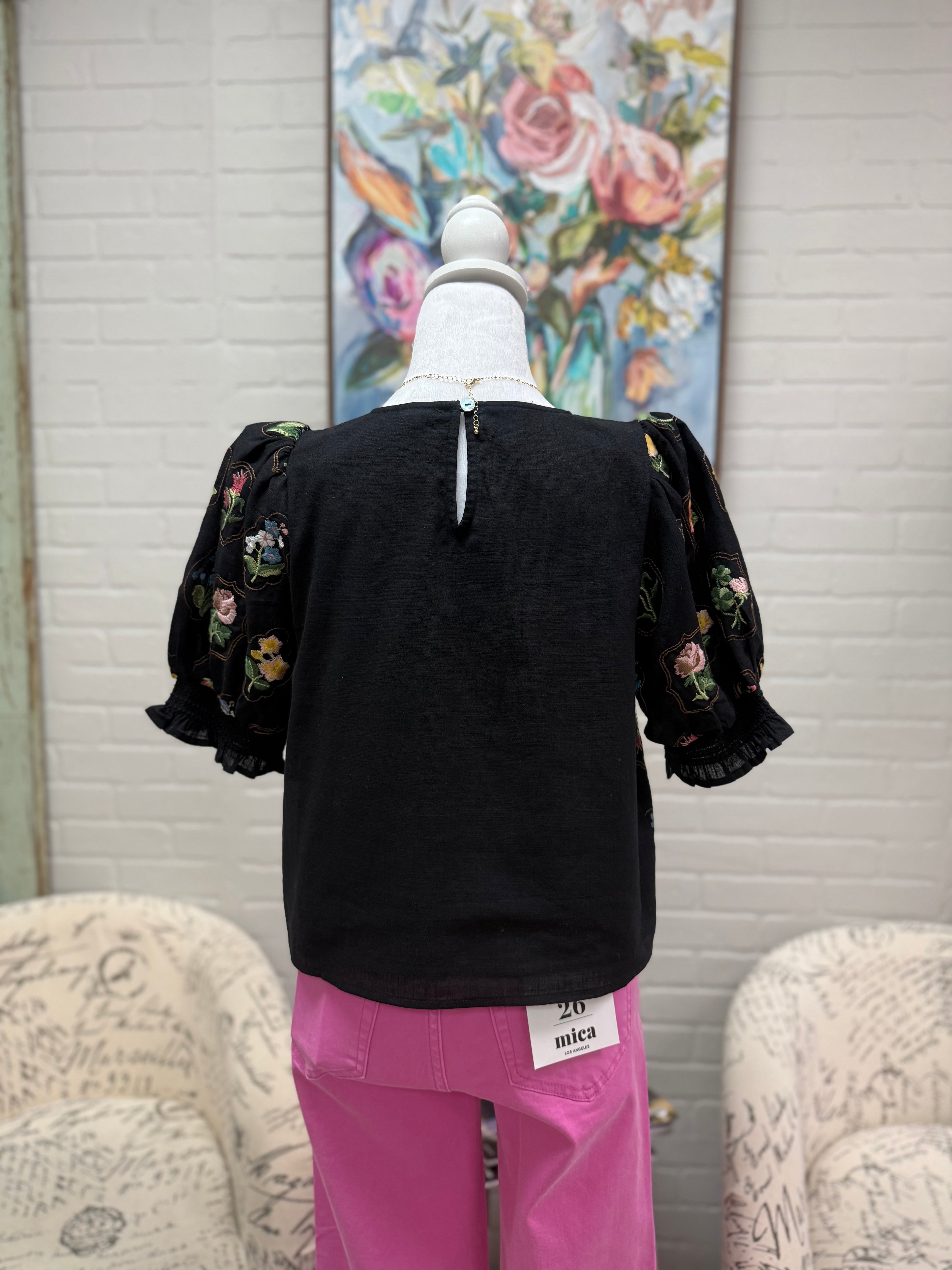 Black Embroidered Floral Top