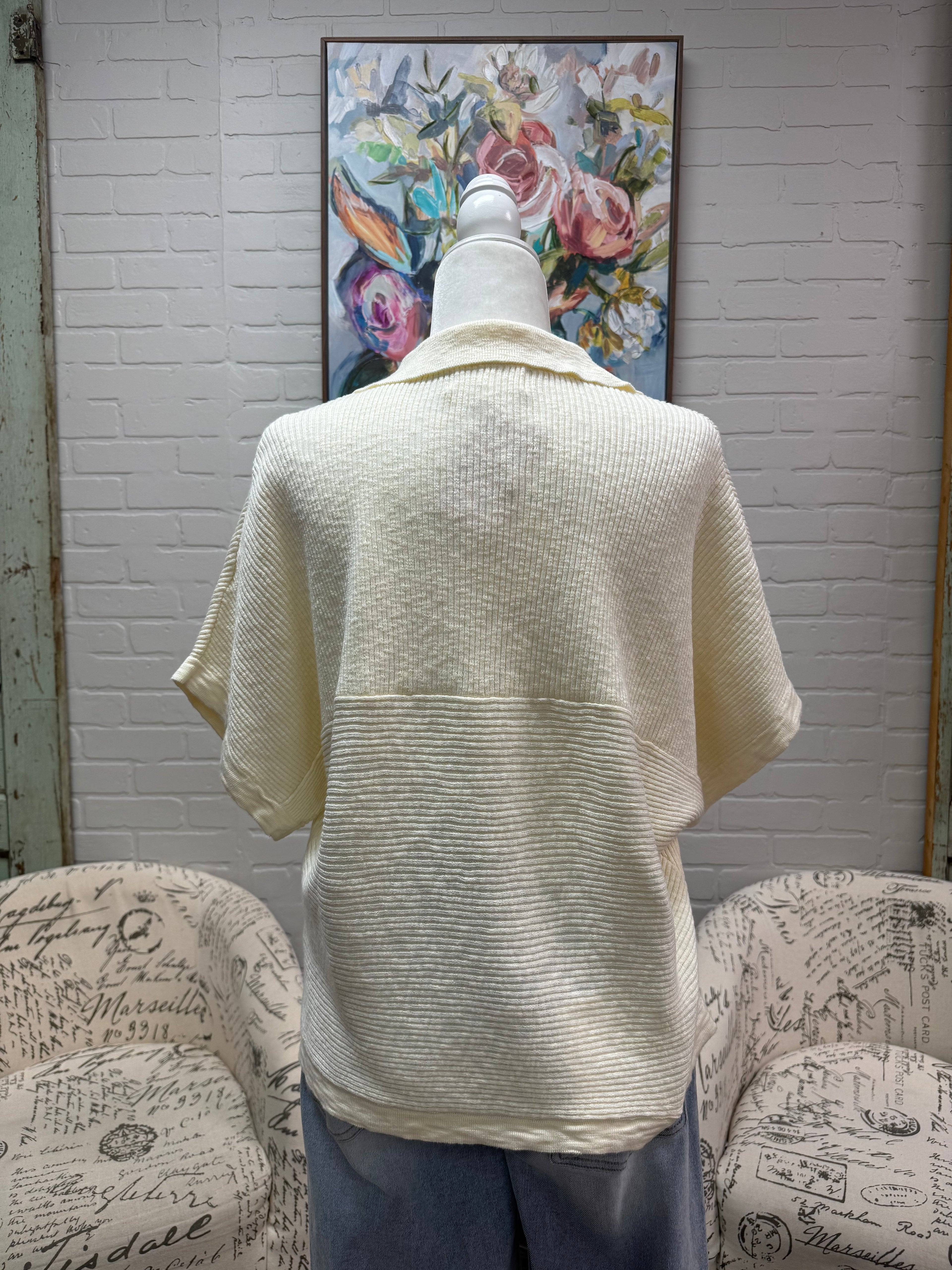 Cream Knit Sweater w/ Dolman Sleeves