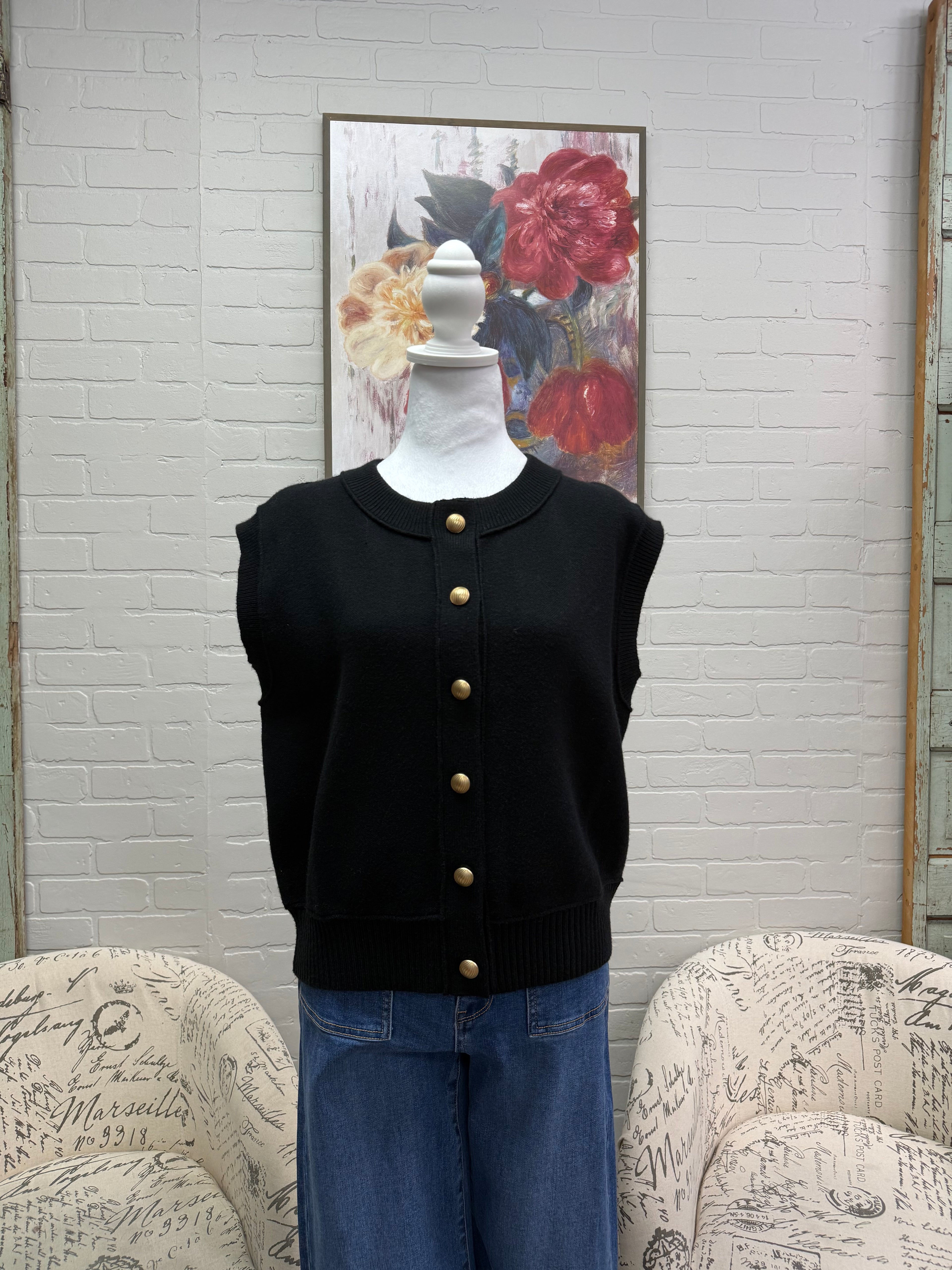 Black Button Down Sweater Vest