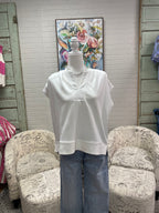 Off White Pleated Split Neck Top