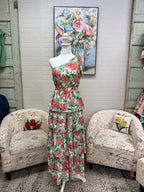 Cream Floral Tiered Midi Dress