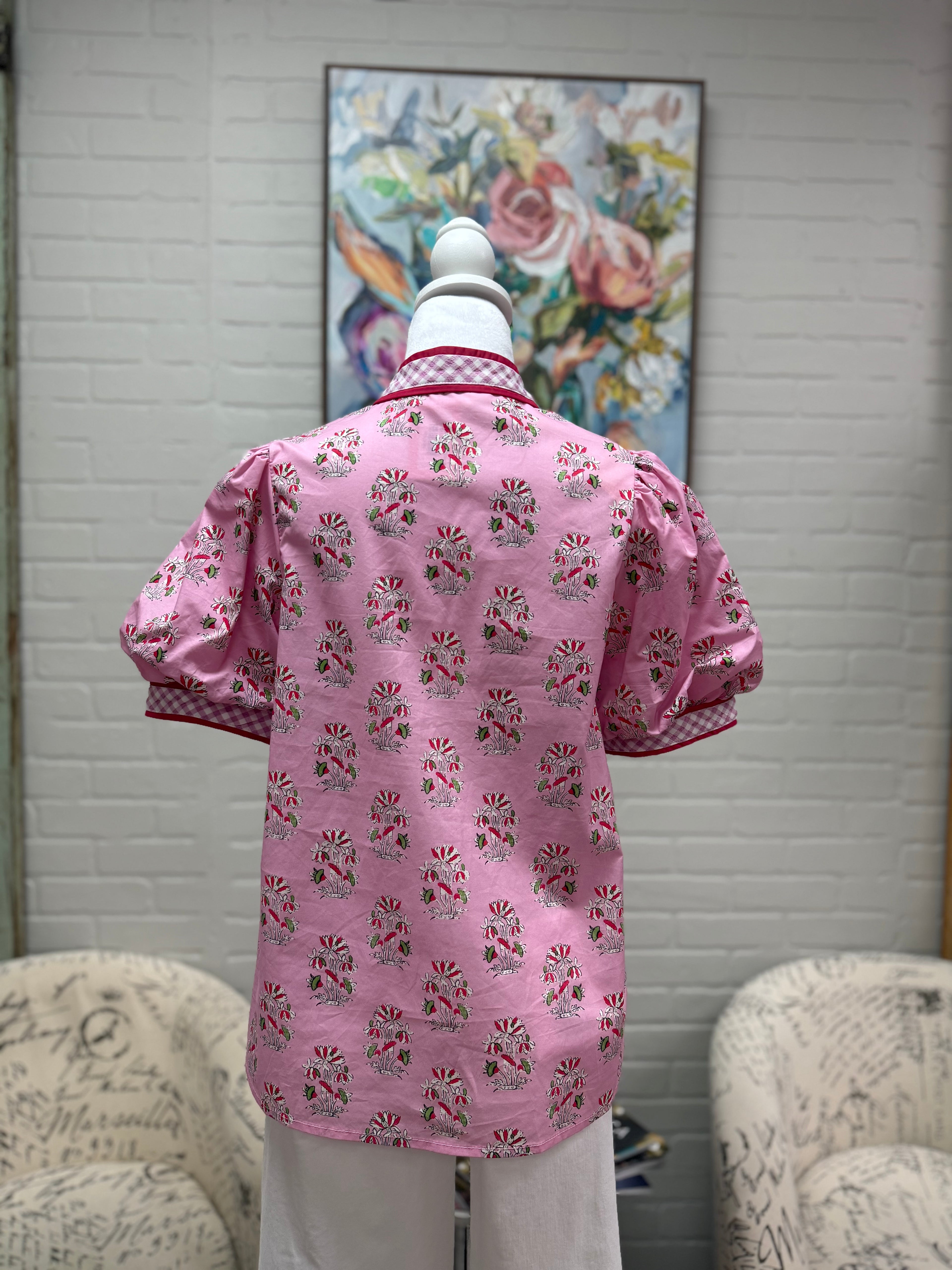 Pink Floral Print Blouse