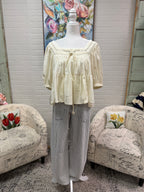 Cream Square Neck Tiered Blouse