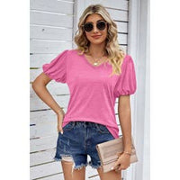 Hot Pink Tee with Puff Sleeve