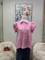 Pink Gingham Pintuck Blouse