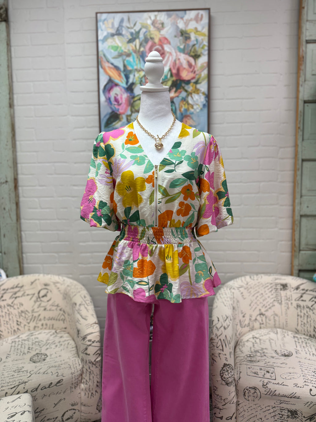 Floral Zip Peplum Top