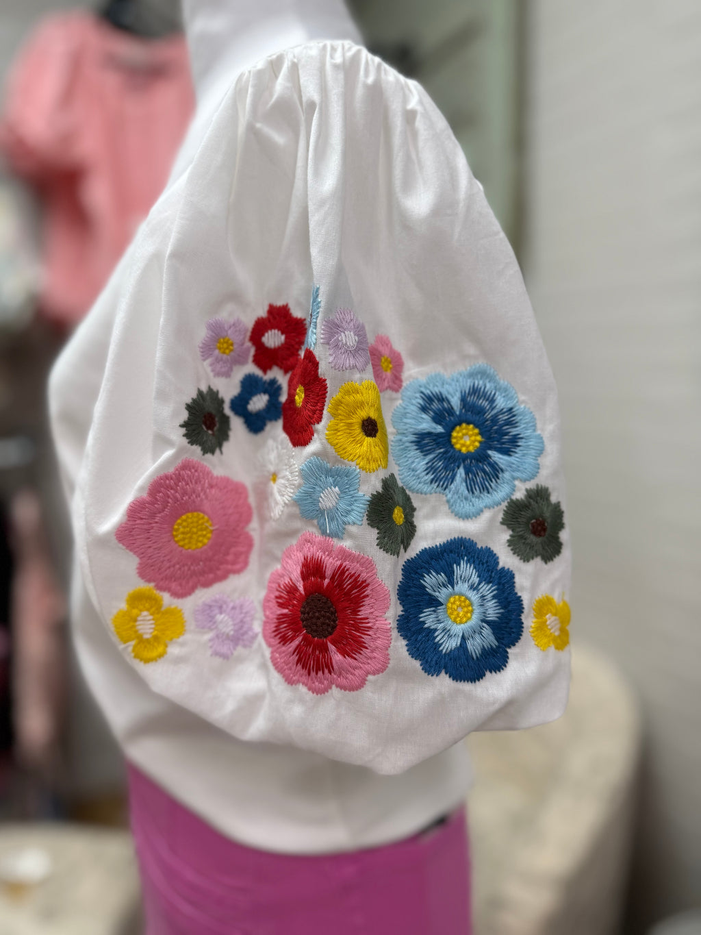 White Blouse w/ Embroidered Sleeves
