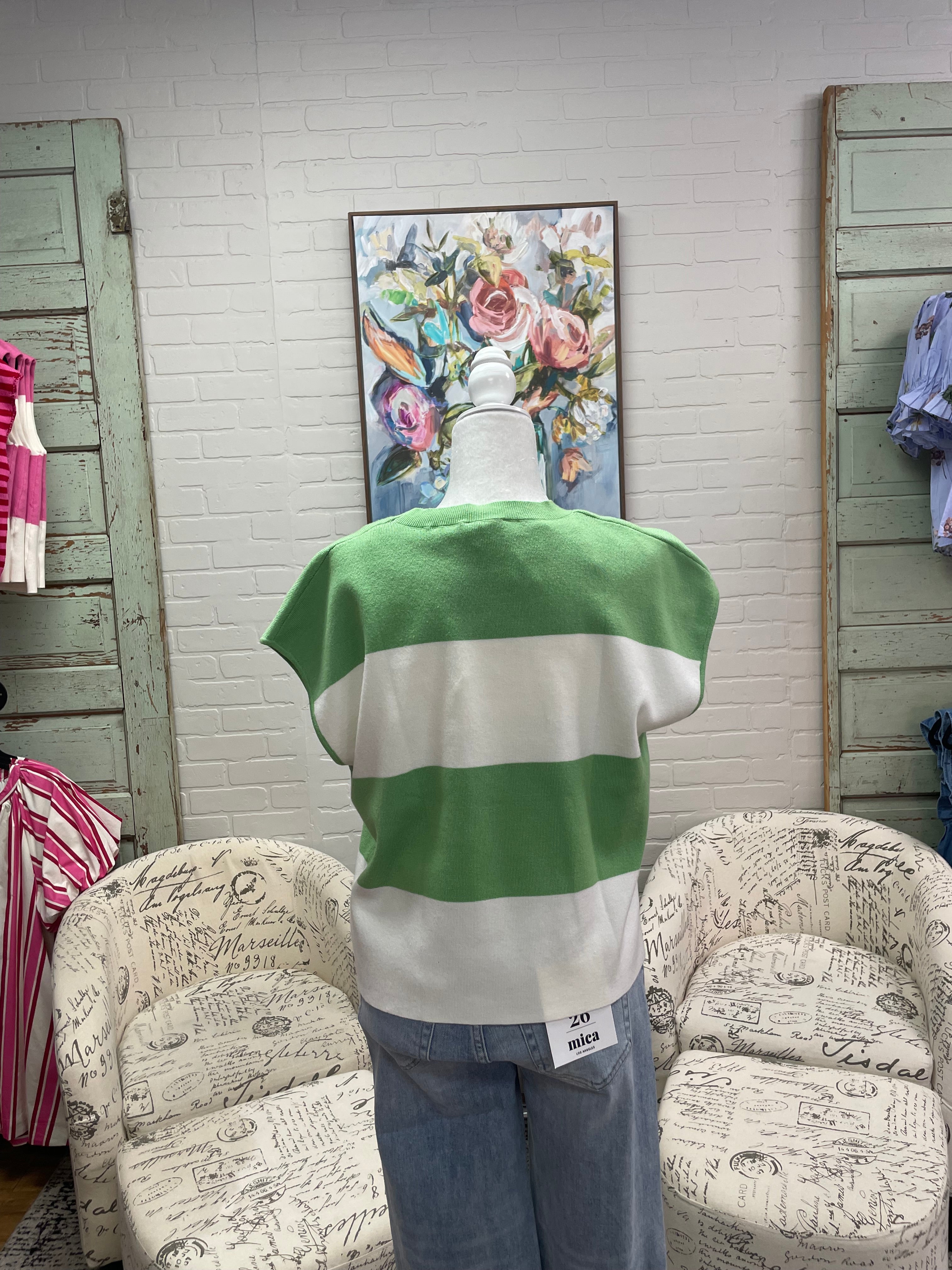 Lime Striped Sleeveless Sweater