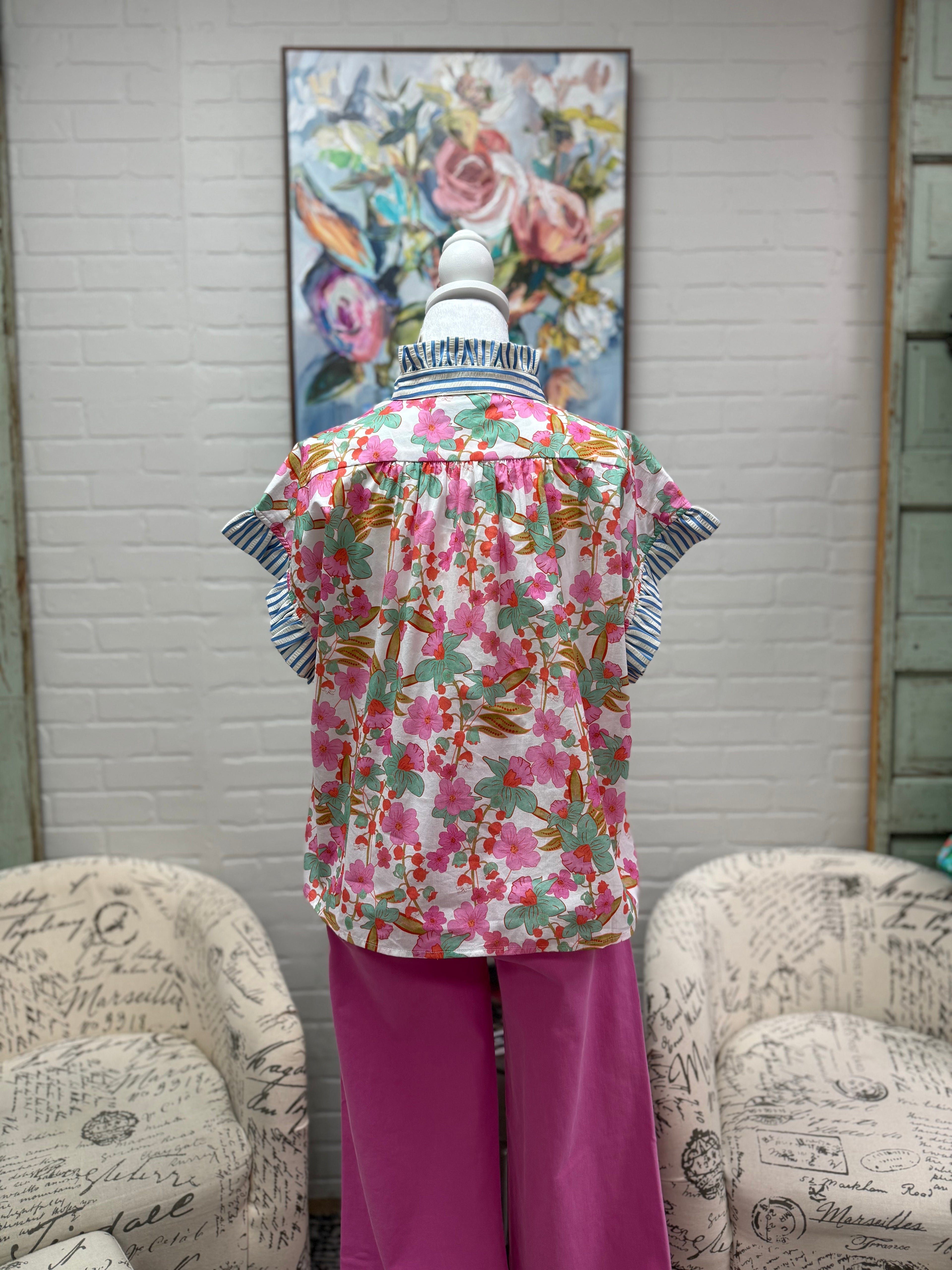 Multi Floral Button Down Blouse