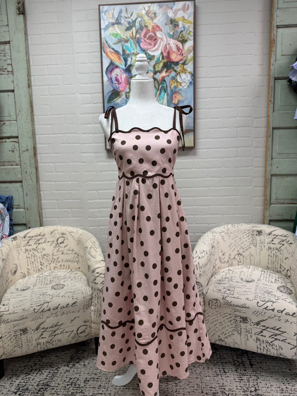 Pink & Chocolate Polka Dot Midi Dress