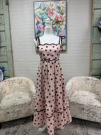 Pink & Chocolate Polka Dot Midi Dress