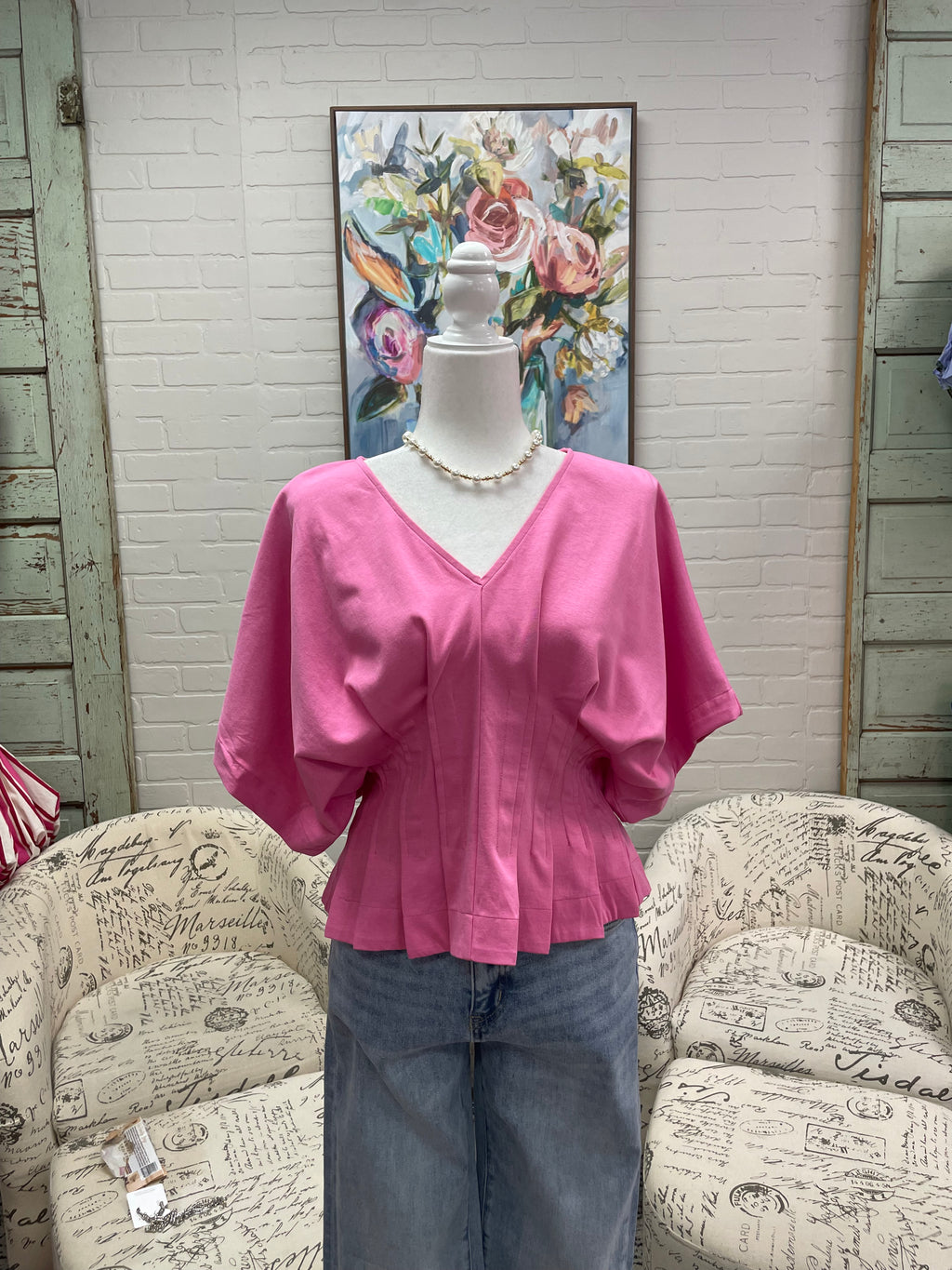 Pink Pleated Dolman Top