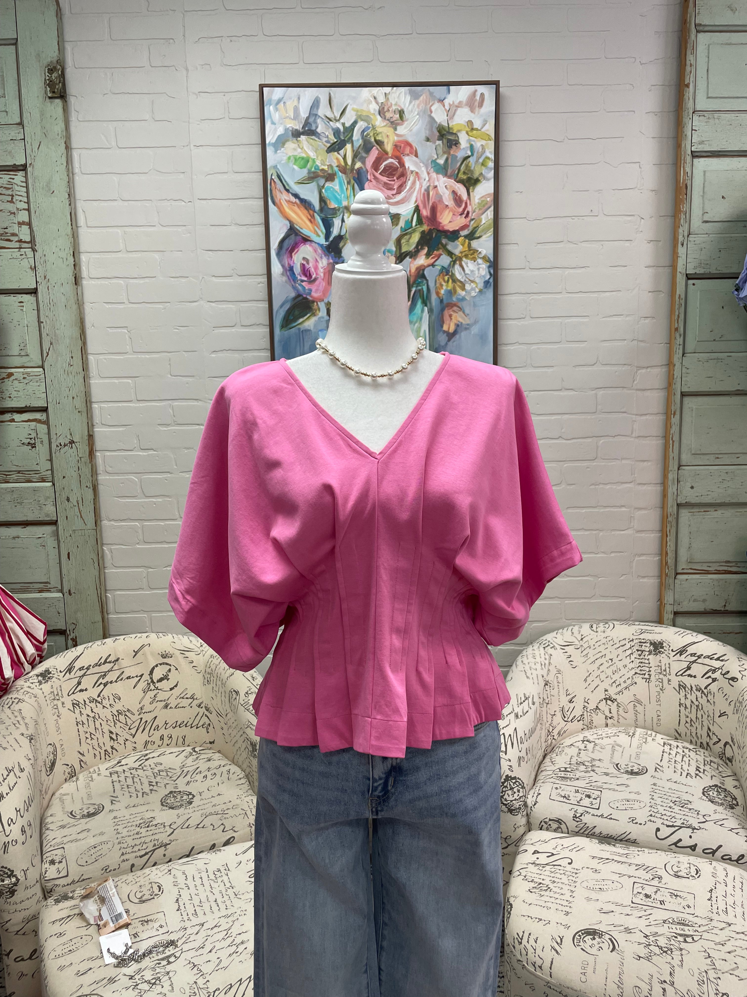 Pink Pleated Dolman Top