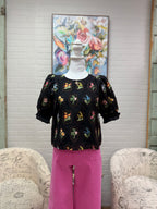 Black Embroidered Floral Top