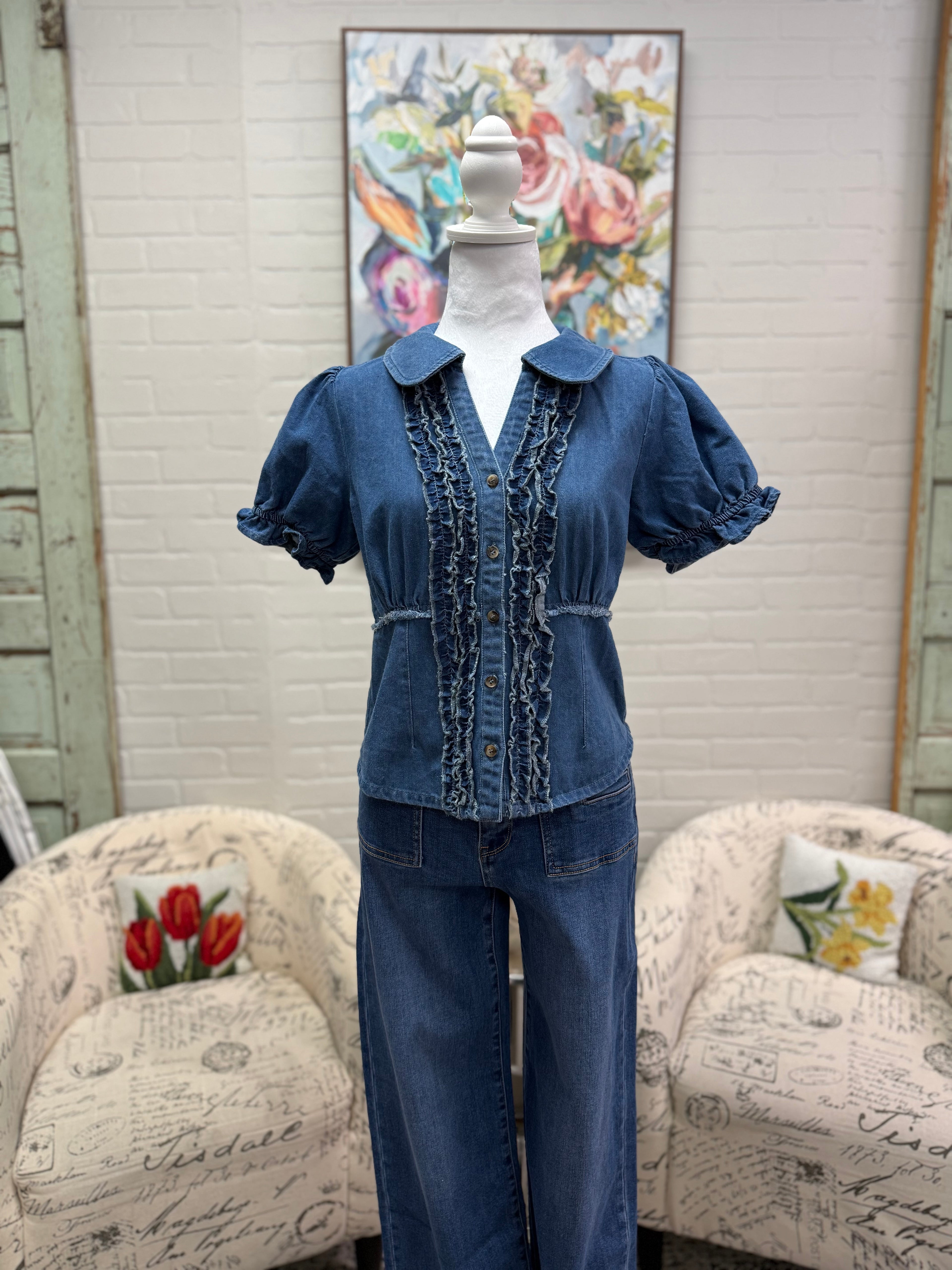 Denim Frill Blouse