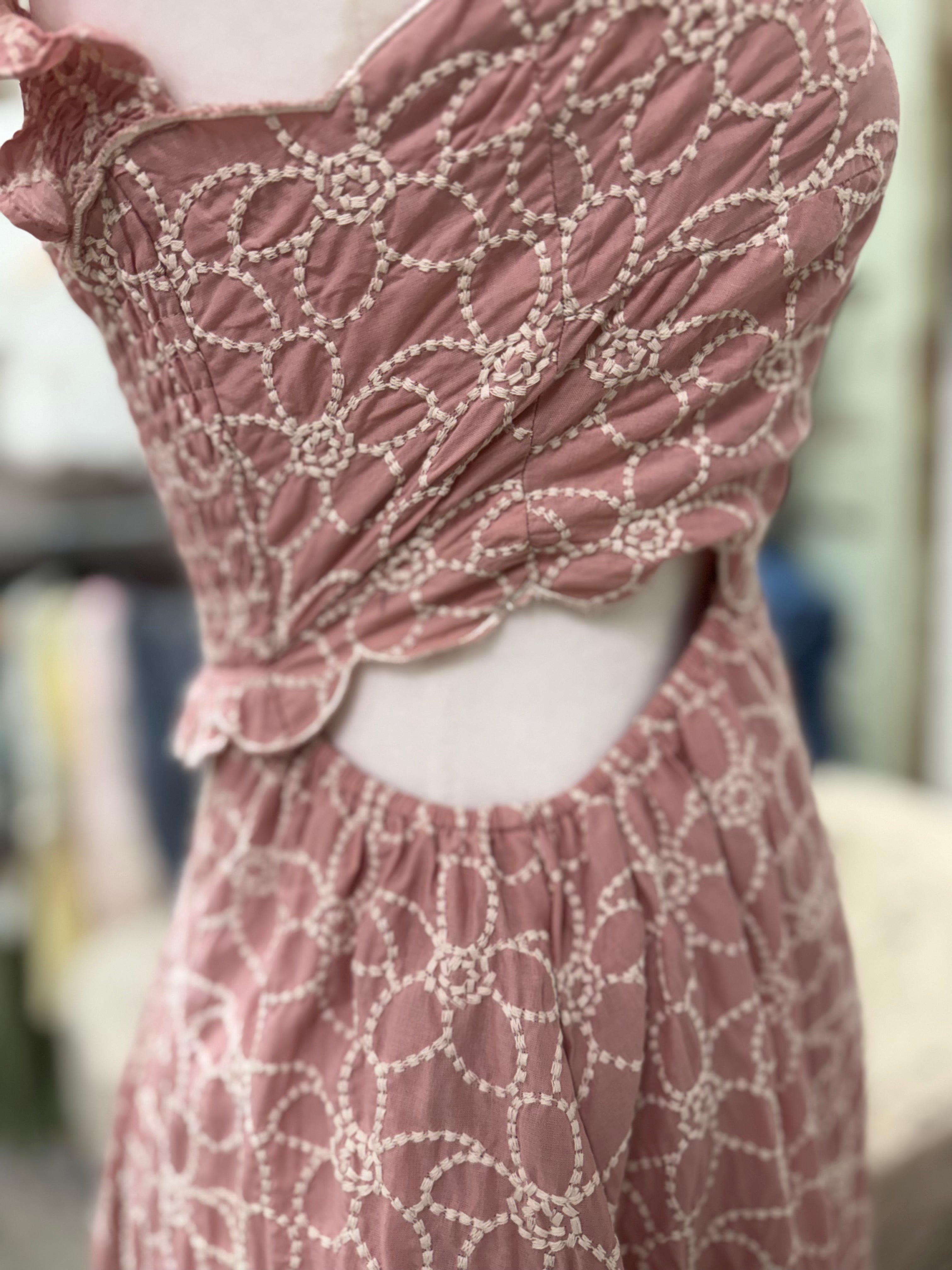 Blush Embroidered Cut-Out Midi