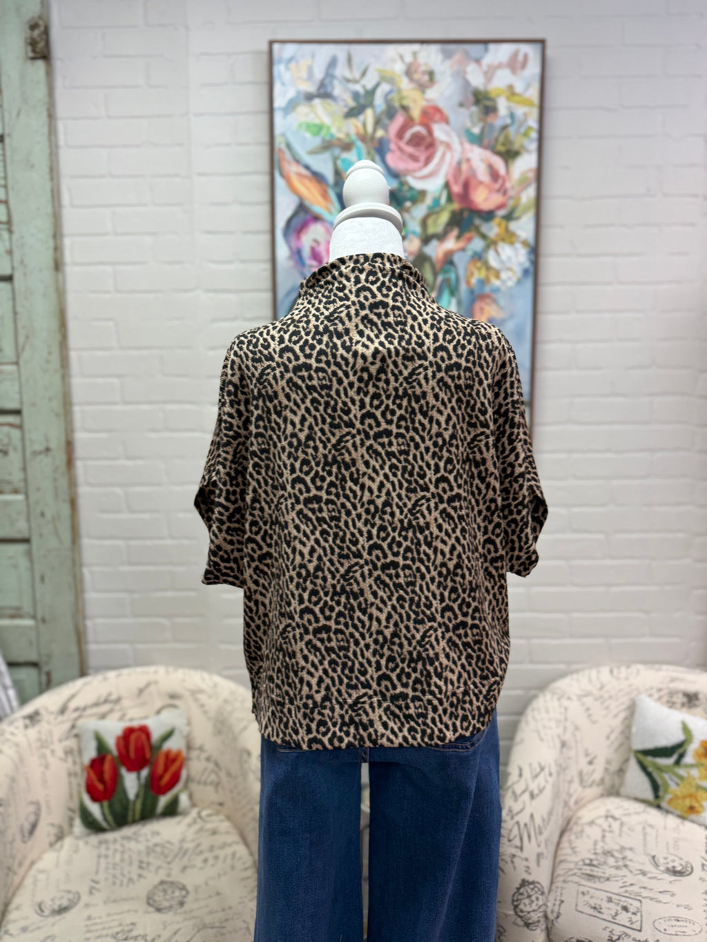 Leopard Mock Neck Dolman