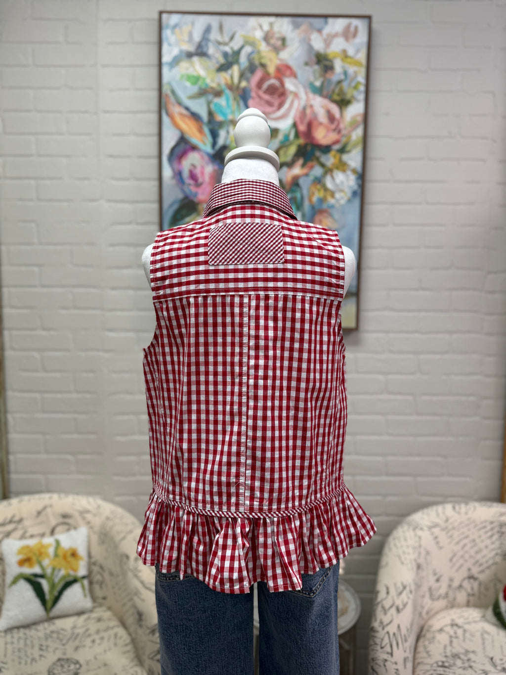 Red Gingham Sleeveless Top