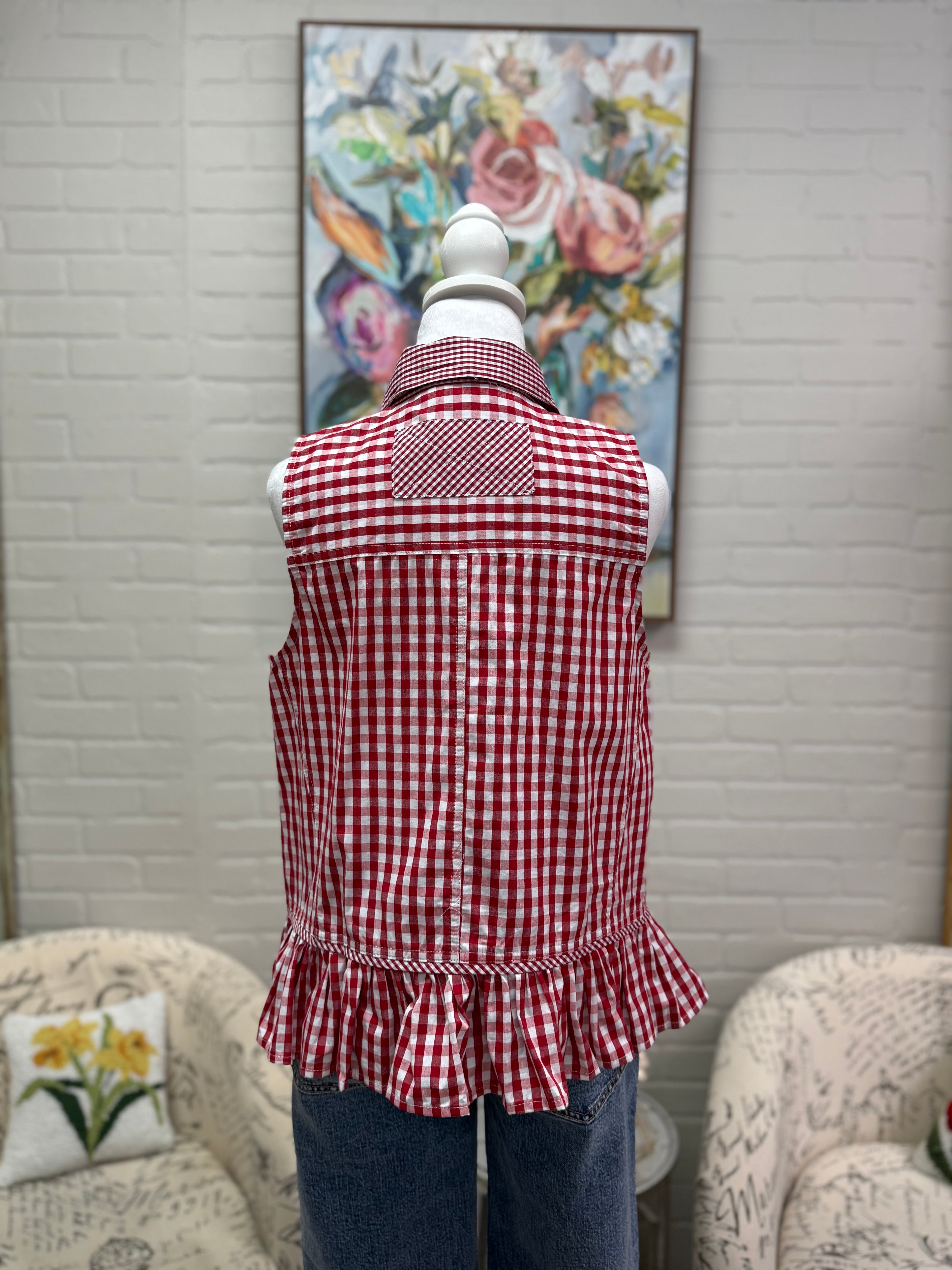 Red Gingham Sleeveless Top