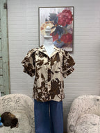 Brown Floral Button Down Top