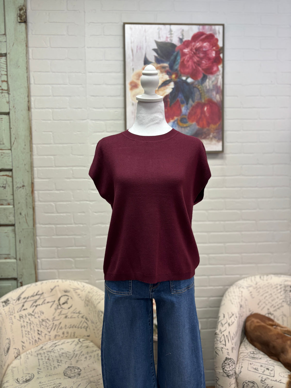 Burgundy Cap Sleeve Sweater