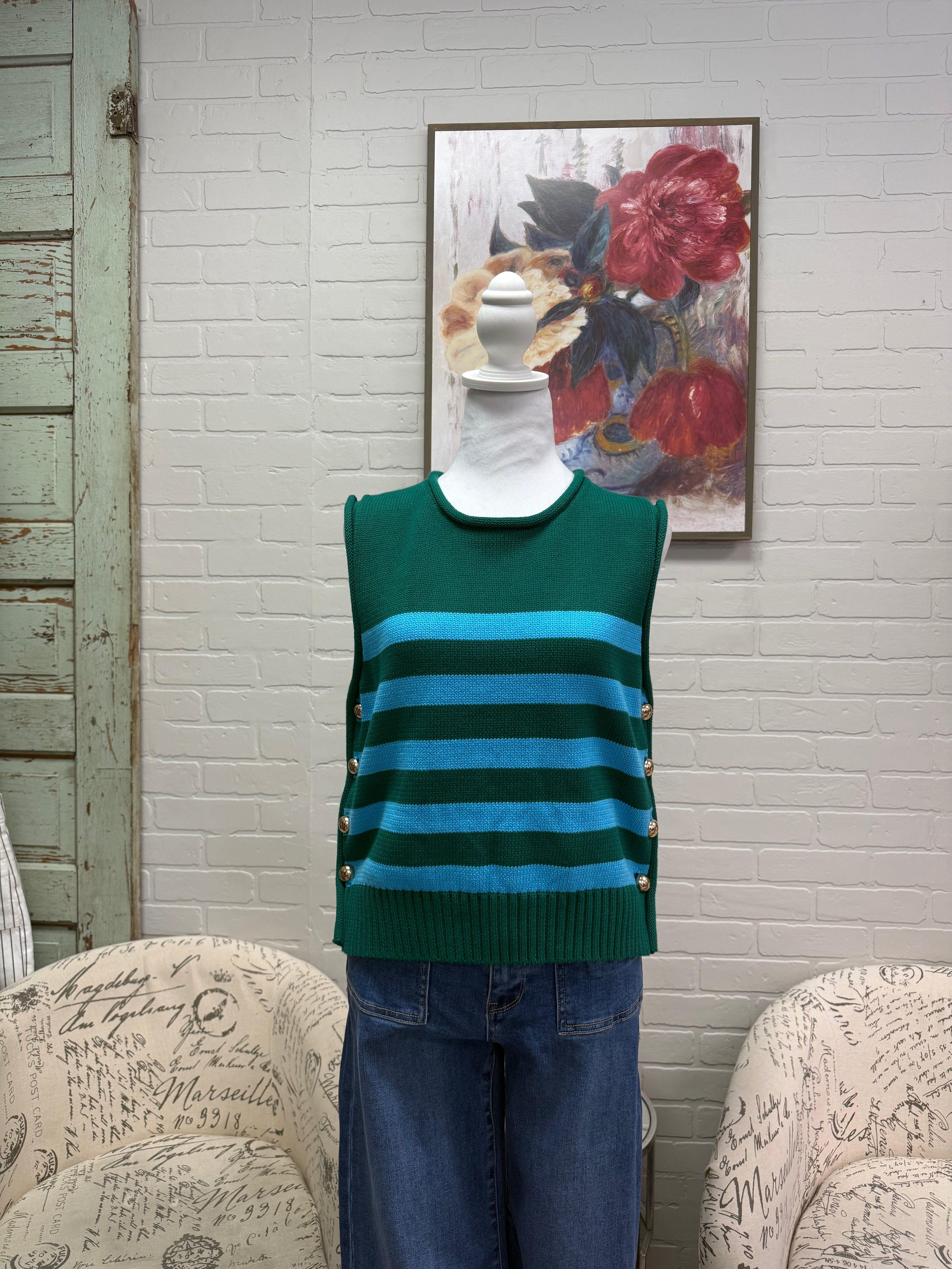 Pine Striped Sleeveless Sweater