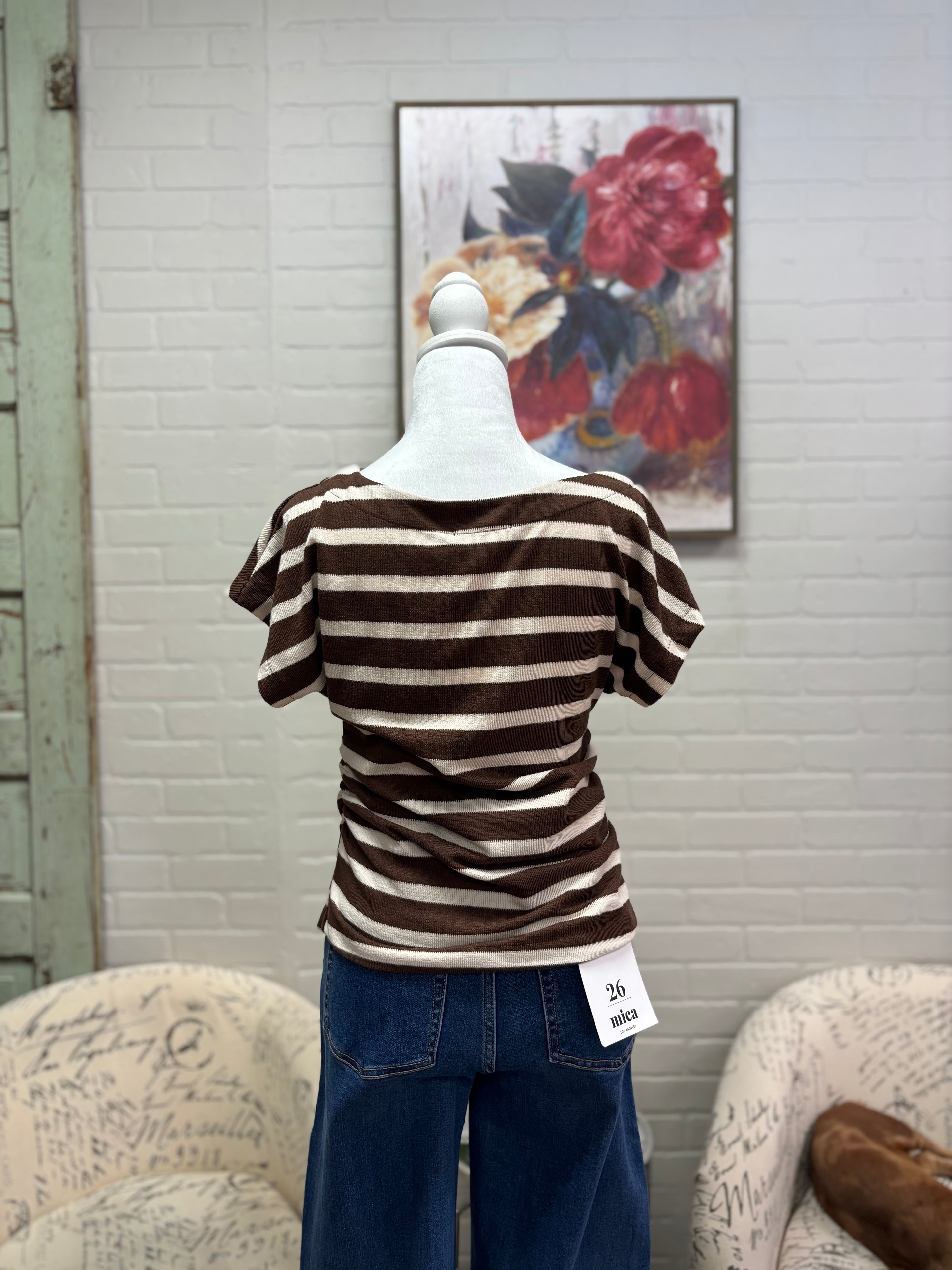 Brown Striped Boatneck Top