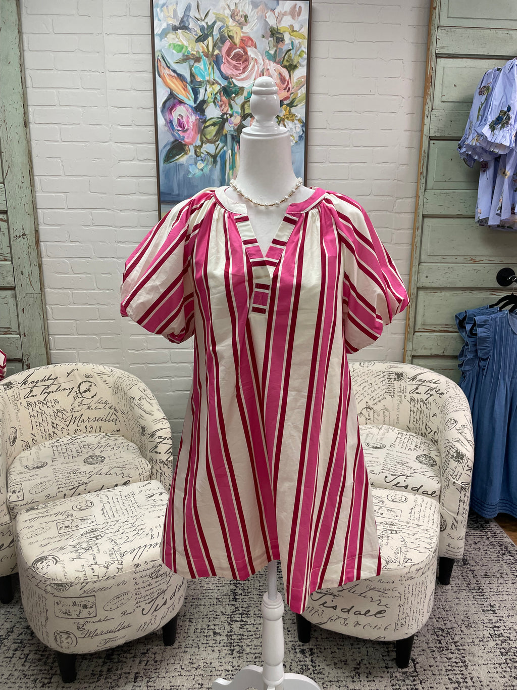 Pink and Red Striped Dress