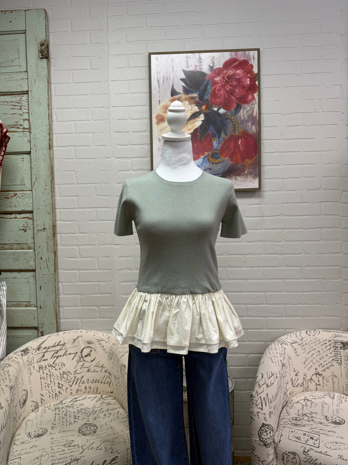 Sage Layered Peplum Top
