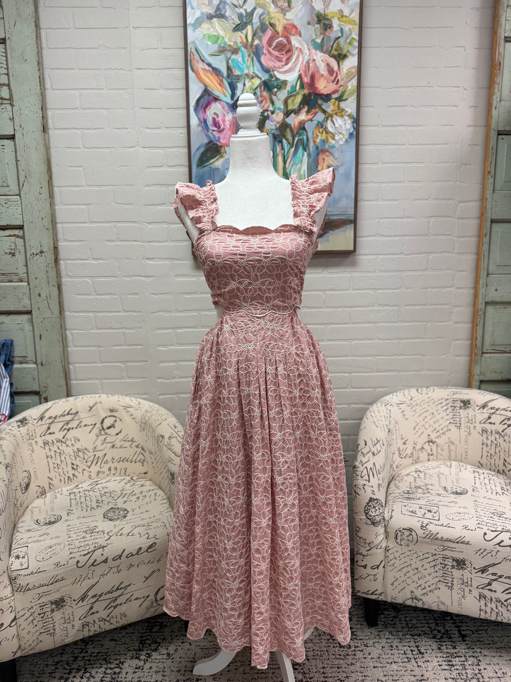 Blush Embroidered Cut-Out Midi