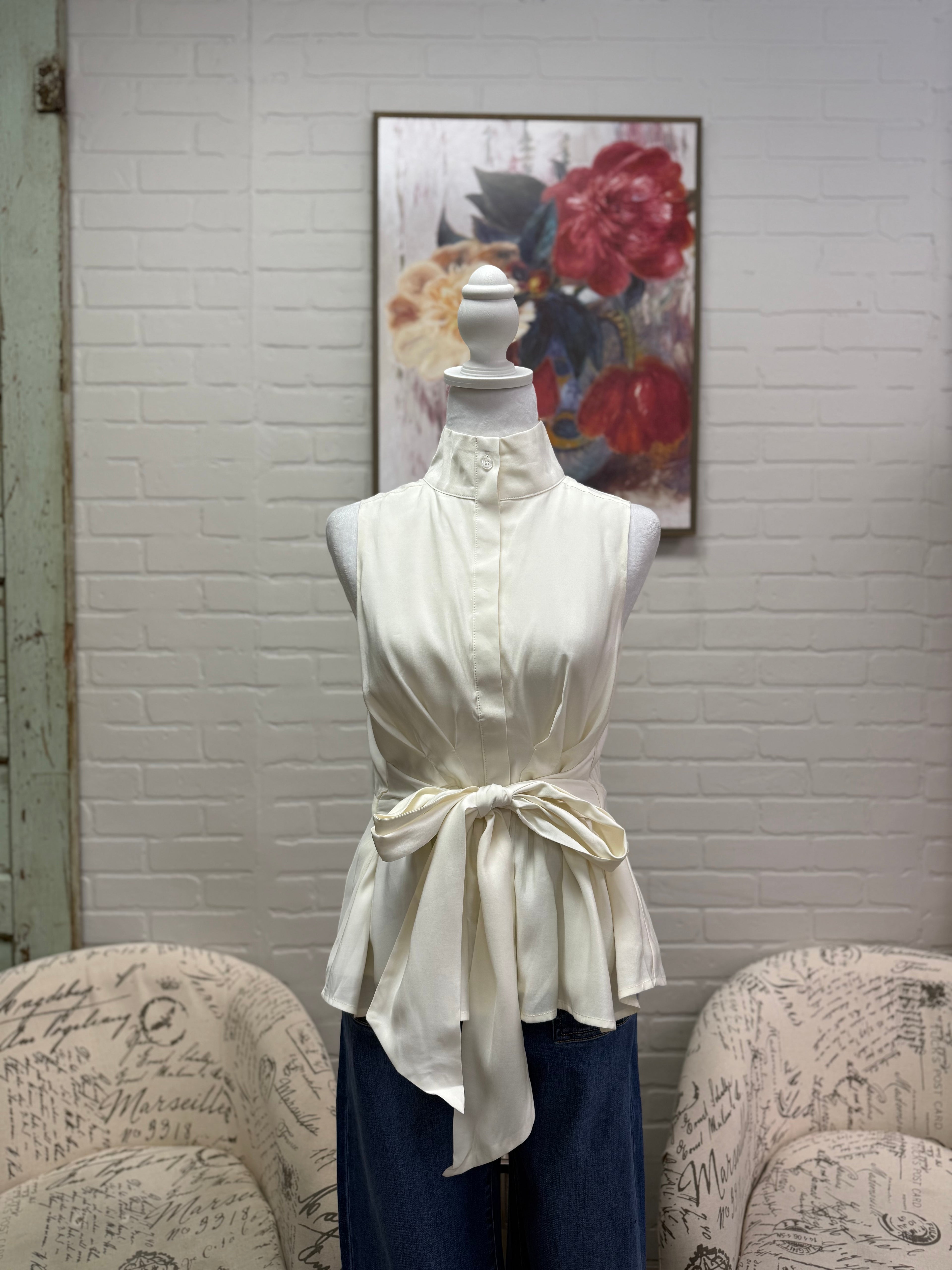 Cream Tie Waist Top