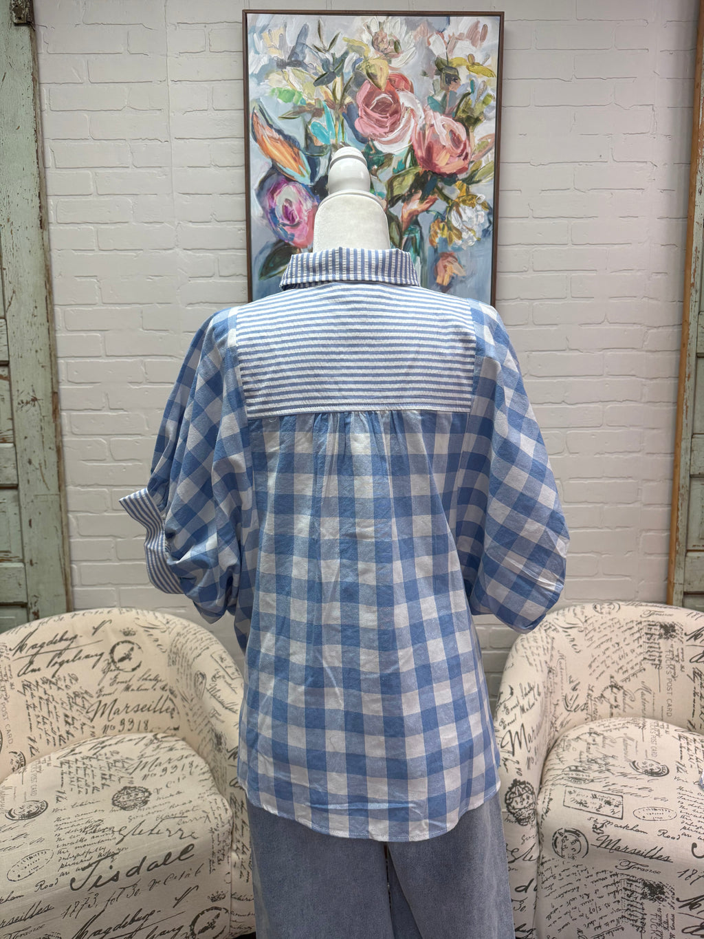Gingham Balloon Sleeve Top