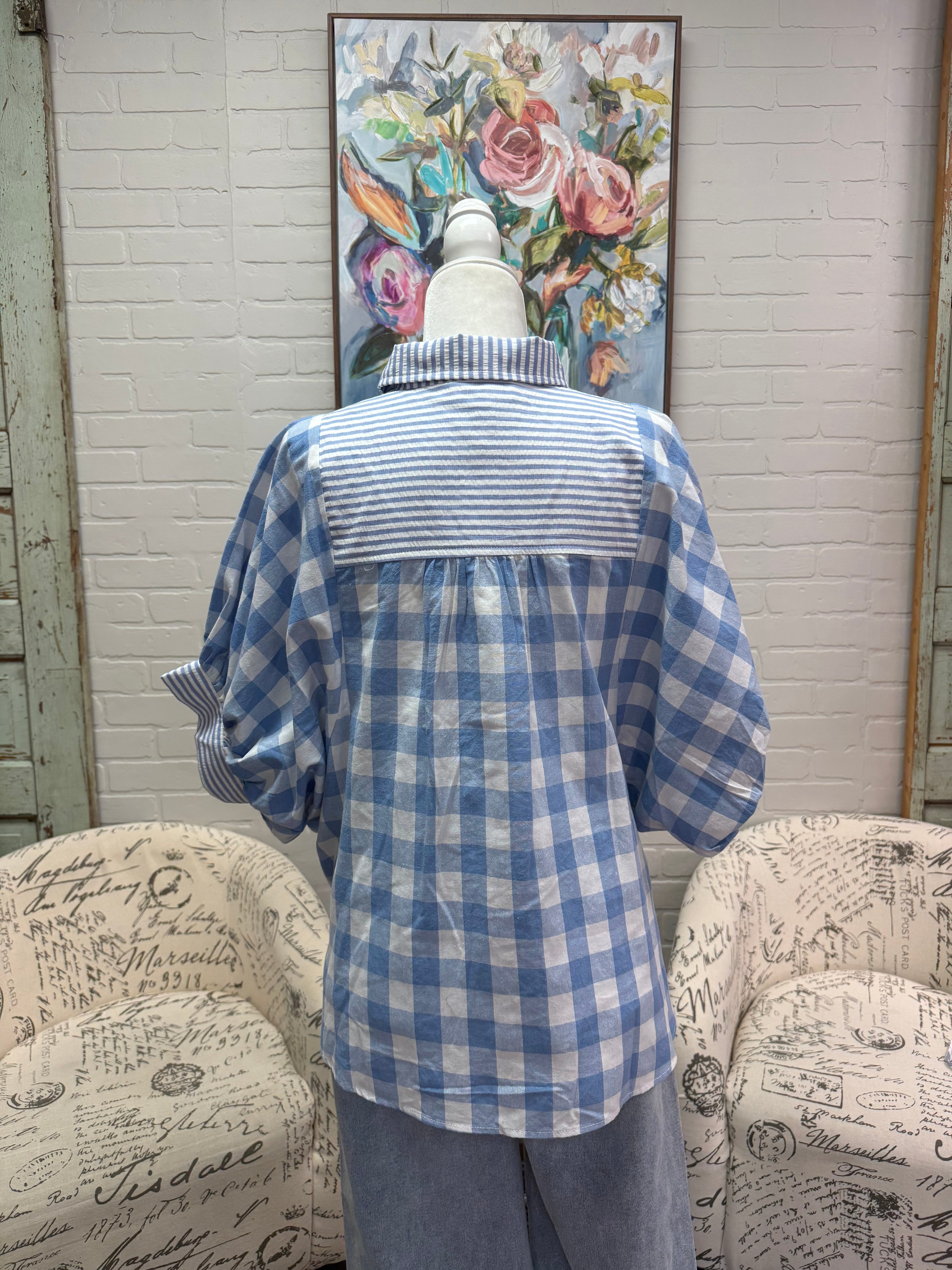 Gingham Balloon Sleeve Top