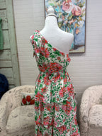 Cream Floral Tiered Midi Dress