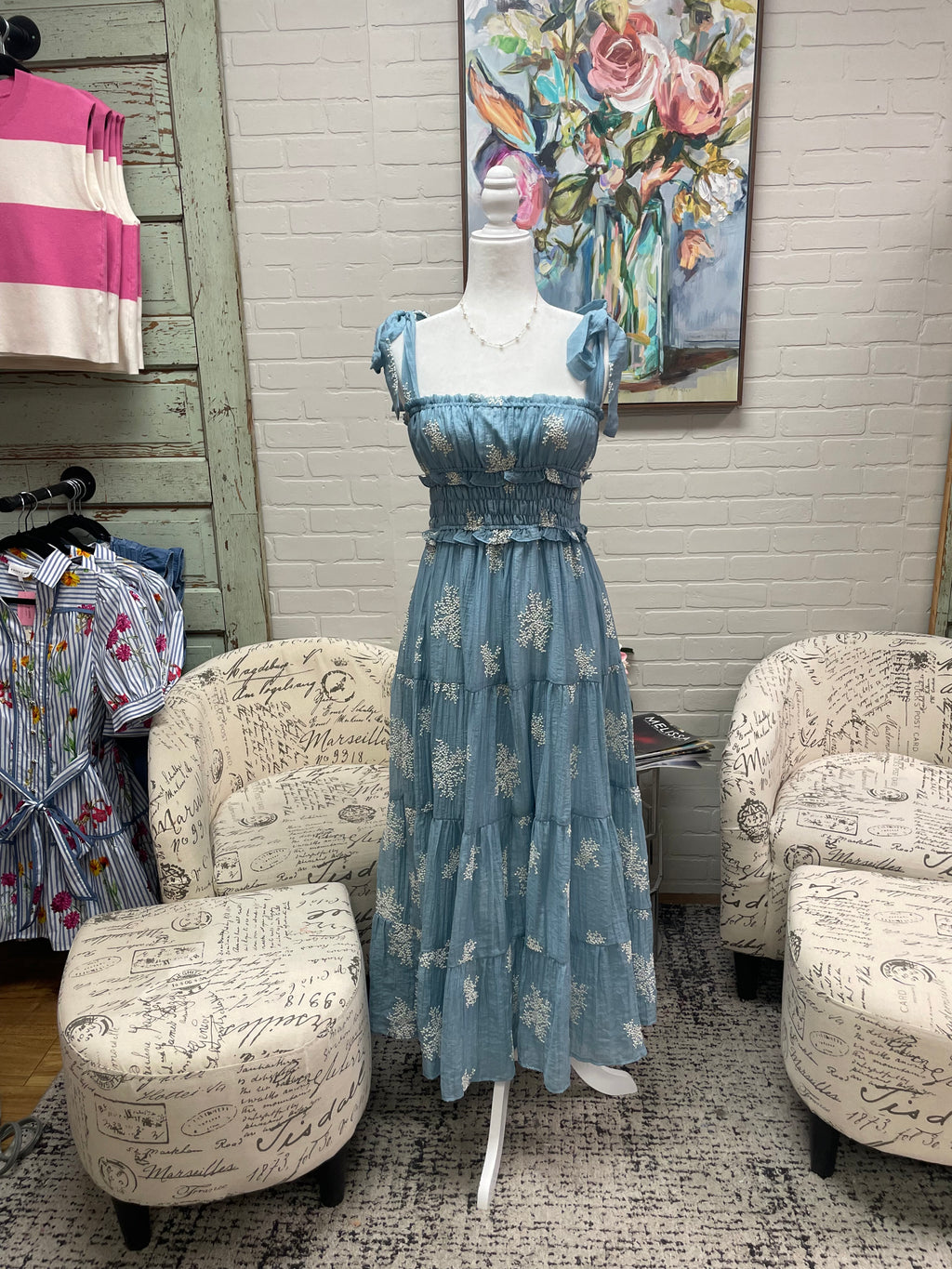 Icy Blue Embroidered Maxi Dress