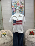 White Collared Flag Top
