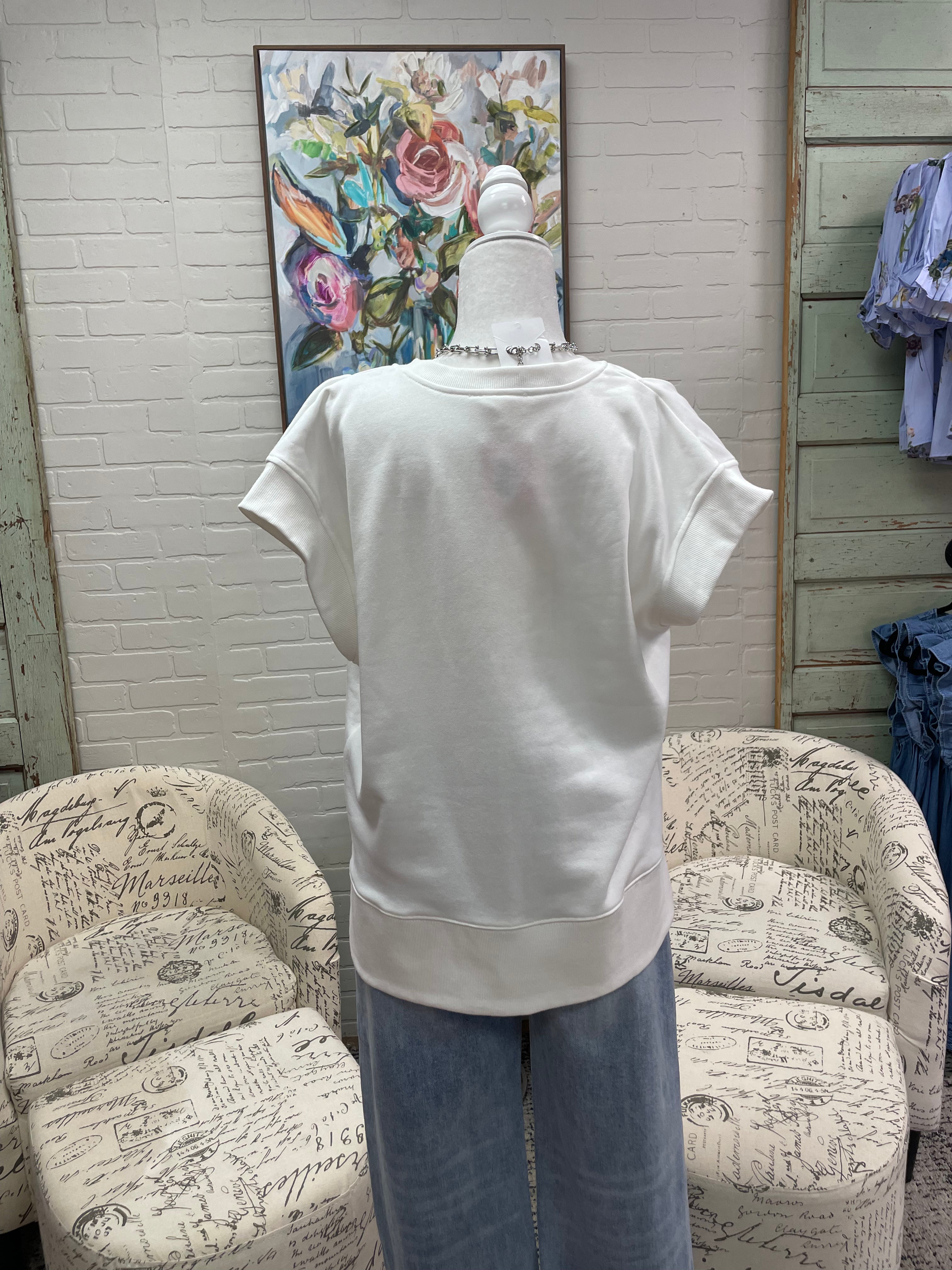 Off White Pleated Split Neck Top